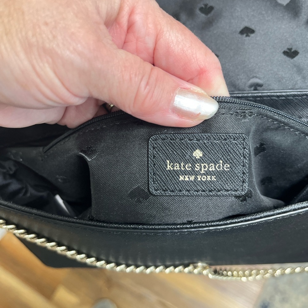 Kate Spade Black Crossbody, EUC with silver tone Chain Strap/ hardware. - Picture 14 of 15